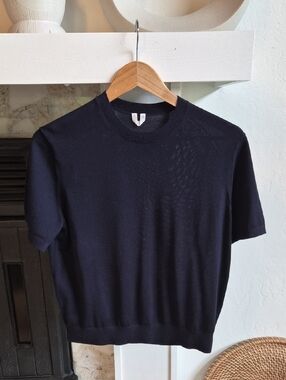 ARKET Classic Short Sleeve Knit Top - Navy, Eur M